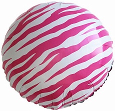 Фольгированный шар (46 см) Круг, Полоски зебры, Розовый